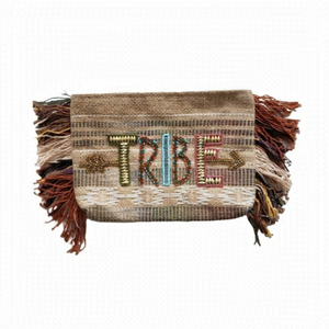 Ale by Alessandra tribe beaded jute clutch with fringe detail